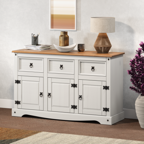 Mercers Furniture Corona White 3 Door Sideboard Solid Wood Pine