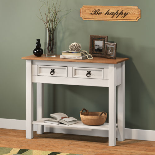Mercers Furniture Corona White 2 Drawer Console Table Hallway Stand Wooden Pine