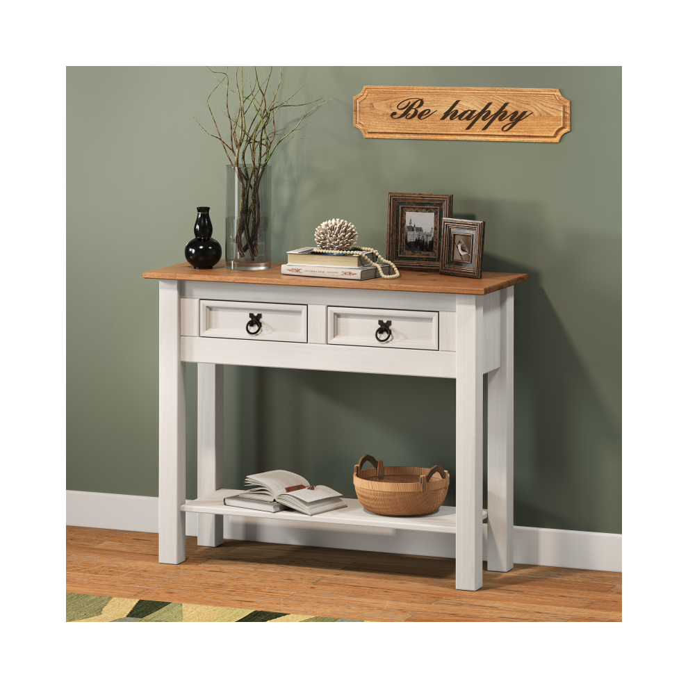 Mercers Furniture Corona 2 Drawer Console Table Hallway Stand Wooden Pine White