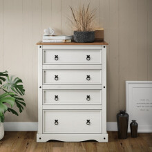 Corona White Compact 4 Drawer Chest Of Drawers Solid Wood Pine Wooden
