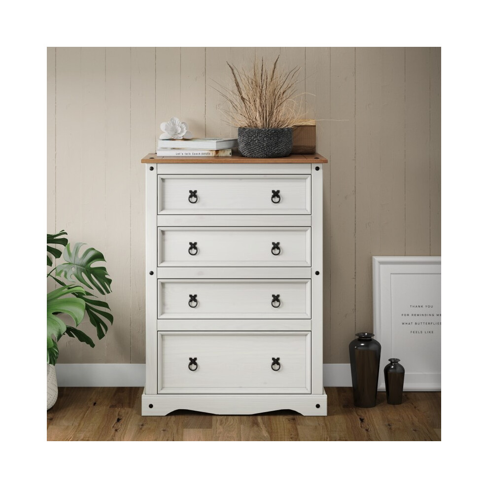 Mercers Furniture Corona Compact 4 Drawer Chest Of Drawers Solid Wood Pine Wooden White