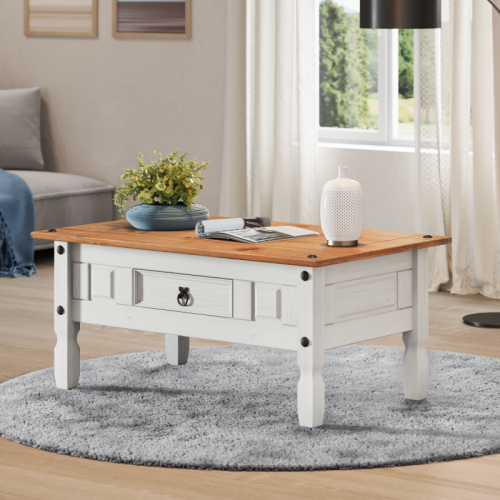 Mercers Furniture Corona White Coffee Table 1 Drawer Solid Wood Pine Wooden