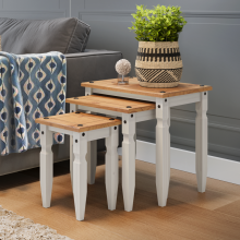 Corona White Piccolo Nest of 3 Tables Solid Wood Pine Wooden Side End