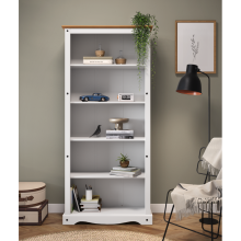 Corona White Large Bookcase Wooden Pine