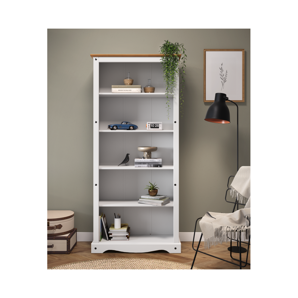 Mercers Furniture Corona White Large Bookcase Wooden Pine
