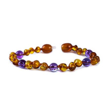 Baby J's - Cognac and Amethyst Coloured Bracelet/Anklet - Premium Amber Bracelet - Handcrafted with 100% Baltic Amber - Fitted with a Safety Screw
