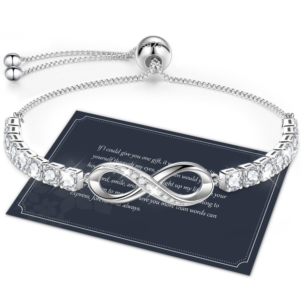 J.F?e Infinity Bracelet for Women Silver Bracelet for Women 925 Bracelets for Womens Sterling Silver Bracelet,Adjustable Bracelet Ladies Bracelets 4MM