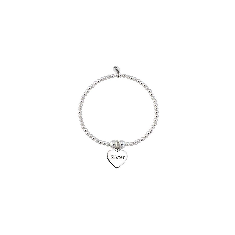 TRINK Brand Sister Sterling Silver Beaded Heart Charm Bracelet (Sis)