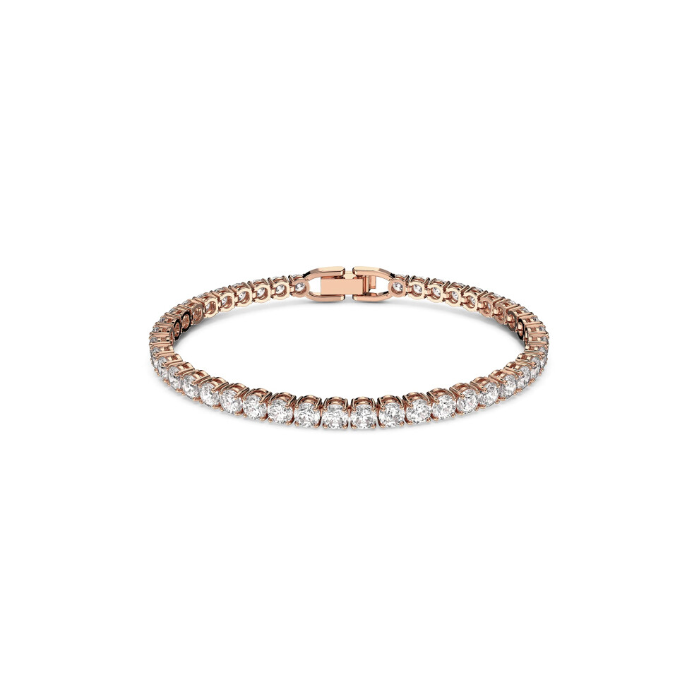 Swarovski Tennis Deluxe bracelet, Round cut crystals, White, Rose-gold tone plated