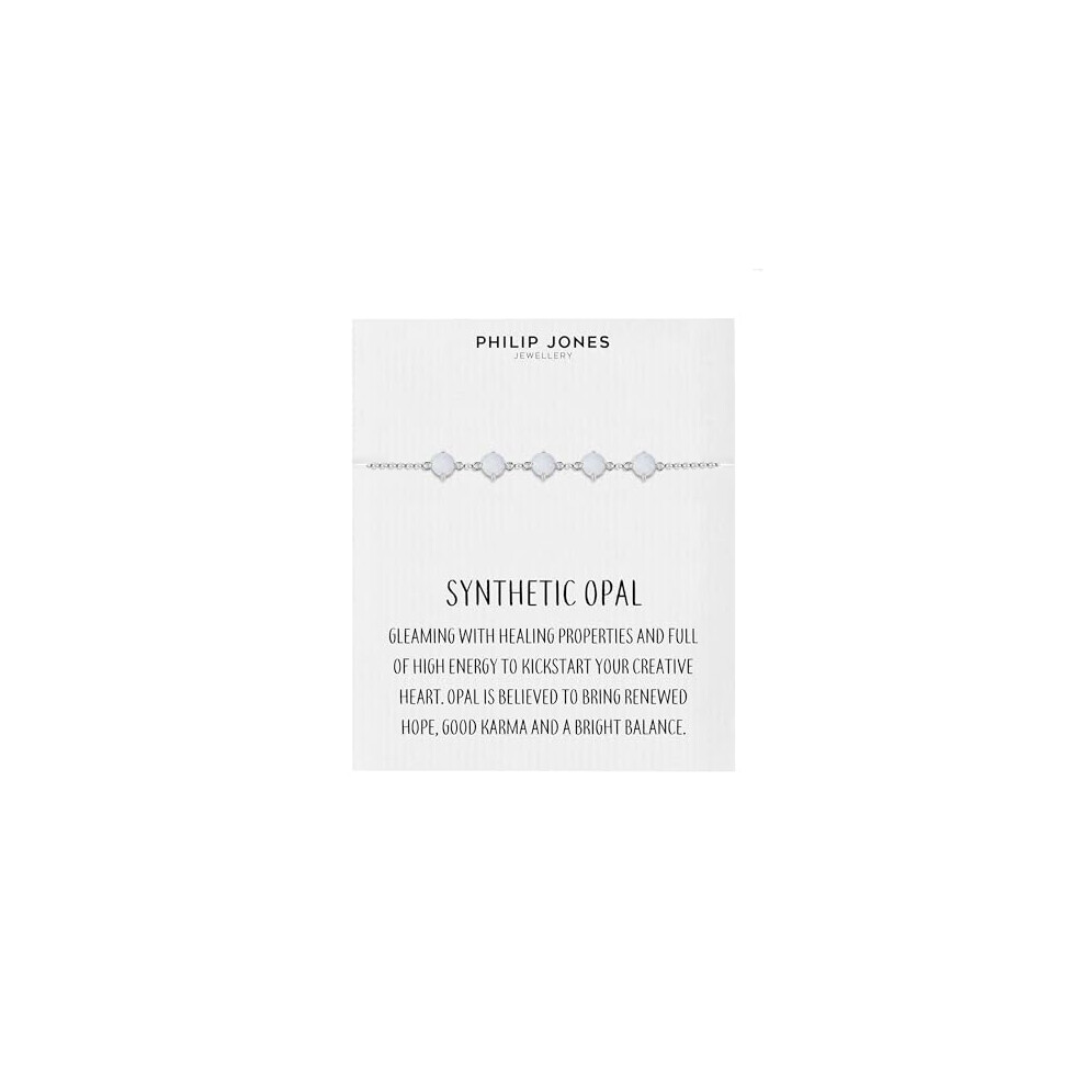 Philip Jones Synthetic White Opal Gemstone Bracelet with Quote Card