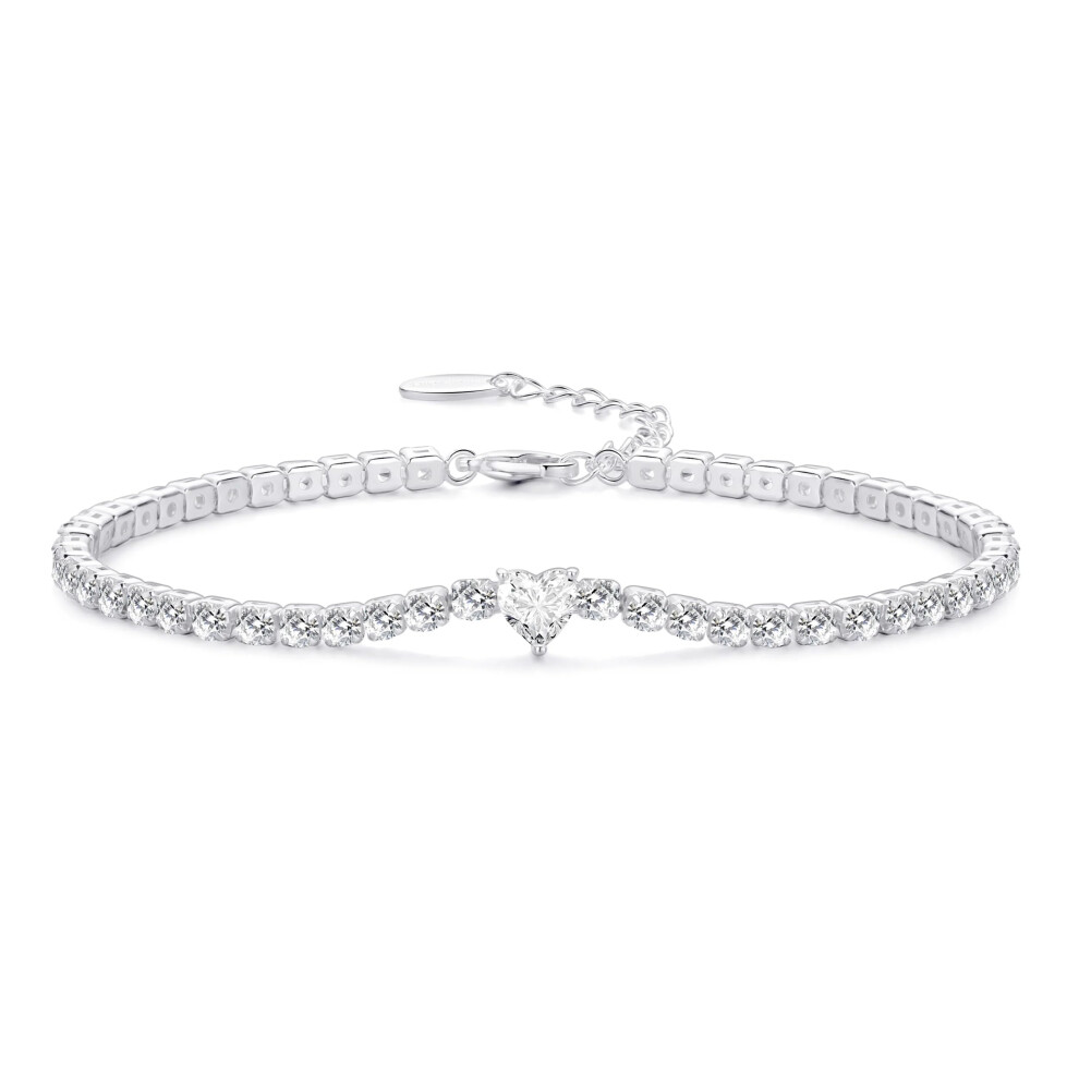 Philip Jones Jewellery Philip Jones Heart Solitaire Tennis Bracelet Created With Zircondia? Crystals