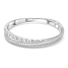 Swarovski Rota Double Bangle Bracelet, White Baguette-Cut and Pav? Crystals and Rhodium Plated, from the Rota Collection
