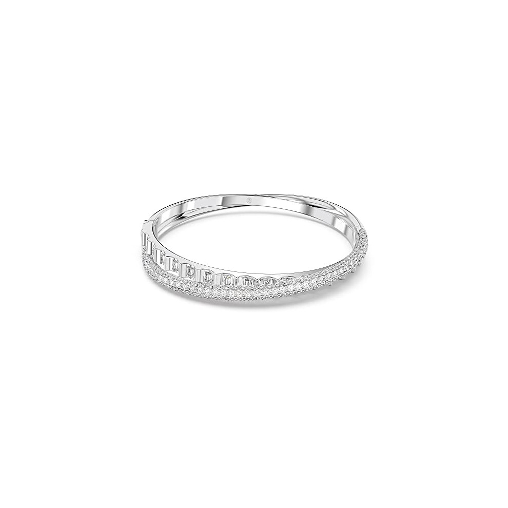 Swarovski Rota Double Bangle Bracelet, White Baguette-Cut and Pav? Crystals and Rhodium Plated, from the Rota Collection