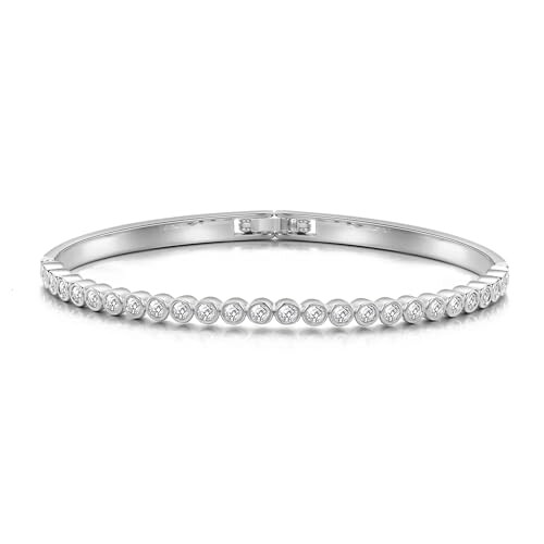 Philip Jones Jewellery Philip Jones Silver Plated Tennis Bangle Created with Zircondia? Crystals