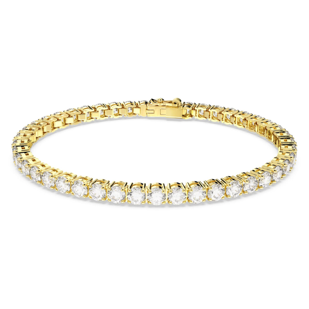 Swarovski Matrix Tennis Bracelet, White Round-Cut Crystals in a Gold-Tone Plated Setting, from the Matrix Collection, Size S