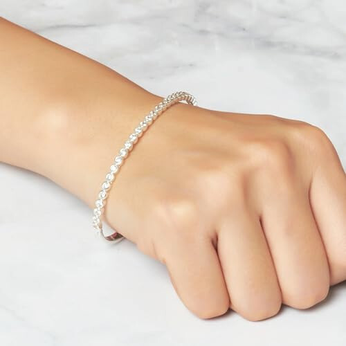 Philip Jones Jewellery Philip Jones Silver Plated Tennis Bangle Created with Zircondia? Crystals 1