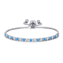 Philip Jones Silver Plated Adjustable Blue Tennis Bracelet Created with Zircondia? Crystals