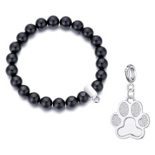 Philip Jones Black Onyx Gemstone Bracelet with Paw Charm Created with Zircondia? Crystals