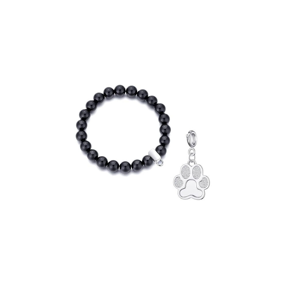Philip Jones Jewellery Philip Jones Onyx Gemstone Bracelet With Paw Charm Created With Zircondia? Crystals Black