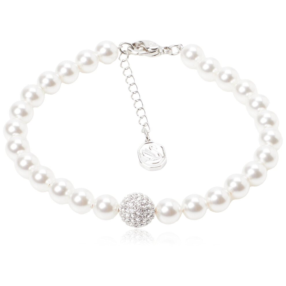 Swarovski Remix Bracelet, Crystal Pearls and White Pav? Crystals on a Rhodium Plated Chain, from the Remix Collection