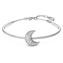 Swarovski Luna Bangle Bracelet, Crescent Moon Motif with White Pav? Stones in a Rhodium Plated Setting, from the Swarovski Luna Collection
