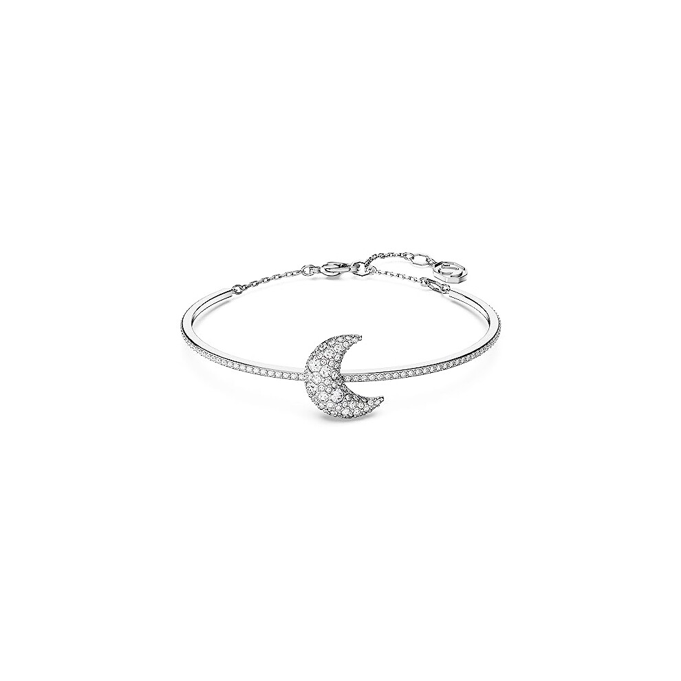 Swarovski Luna Bangle Bracelet, Crescent Moon Motif With Pav? Stones In A Rhodium Plated Setting, From The Luna Collection White