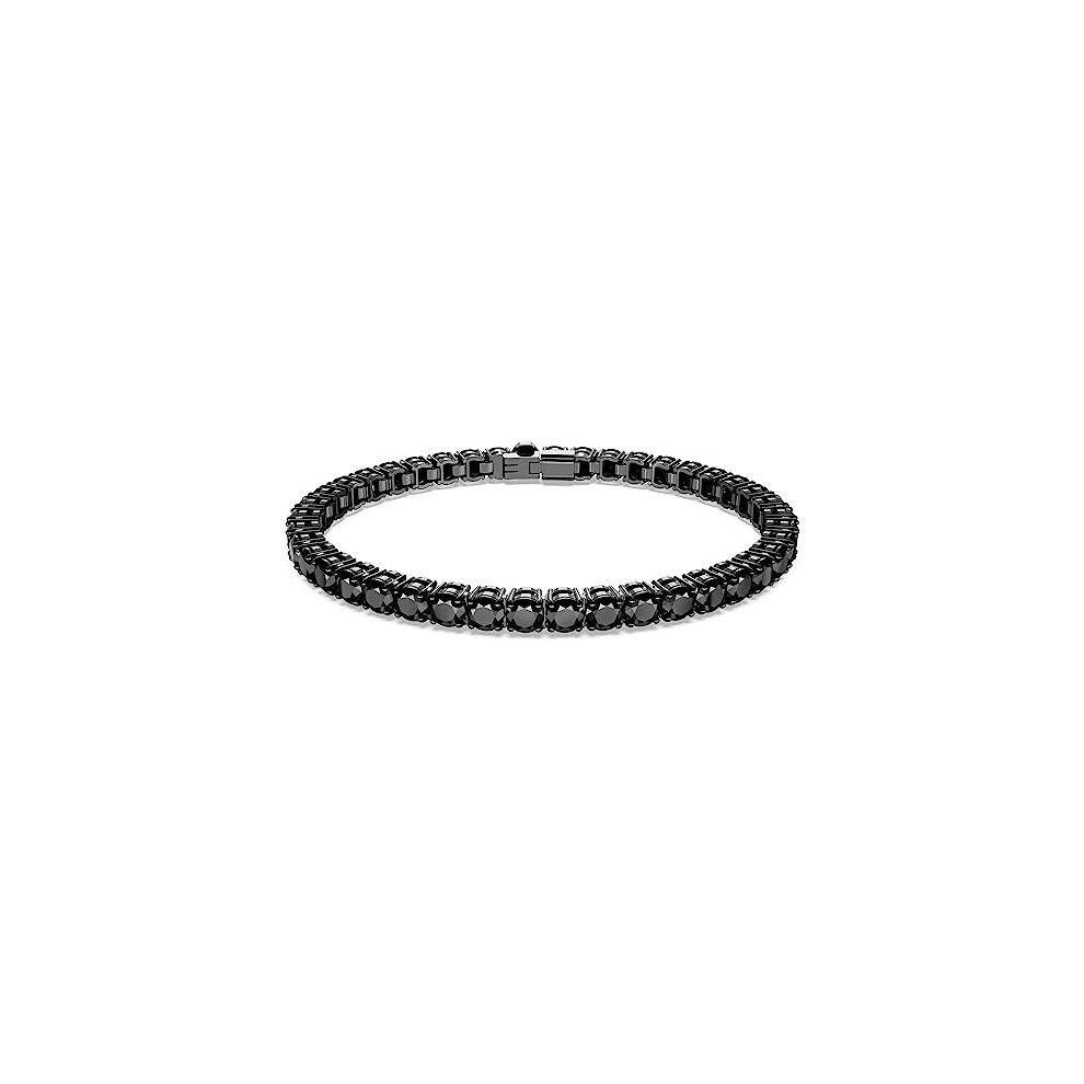 Swarovski Matrix Tennis Bracelet, Round Mixed-Cut Black Stones in a Ruthenium Plated Setting, From the Swarovski Matrix Collection, Size M