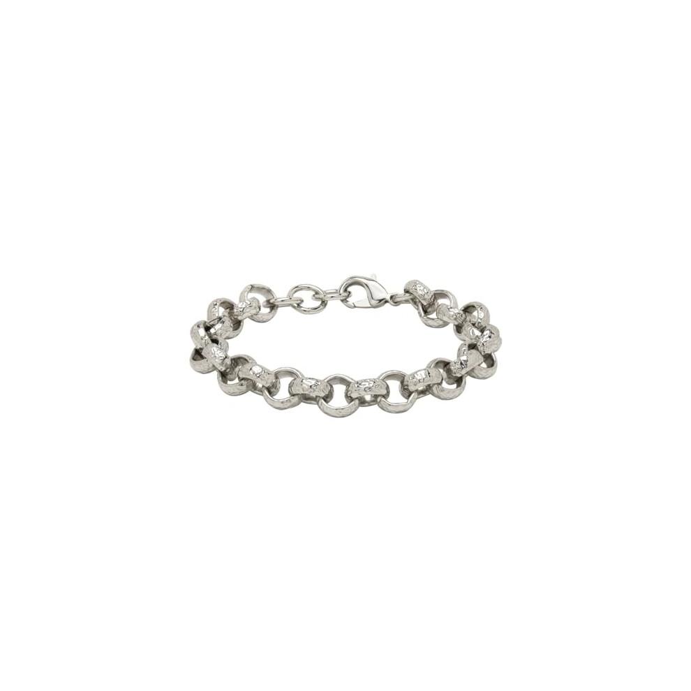 Women's Silver Diamond Patterned 12mm Belcher Bracelet Premium Silver-Plated Chain, 9-Inch Length, Modern Design with Traditional Belcher Links - The