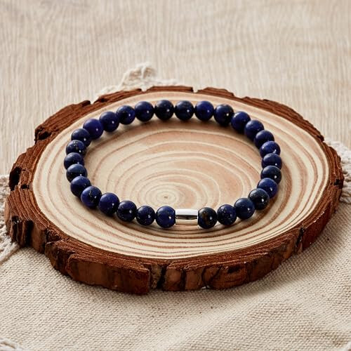 Philip Jones Jewellery Philip Jones Lapis Lazuli Gemstone Stretch Bracelet 2