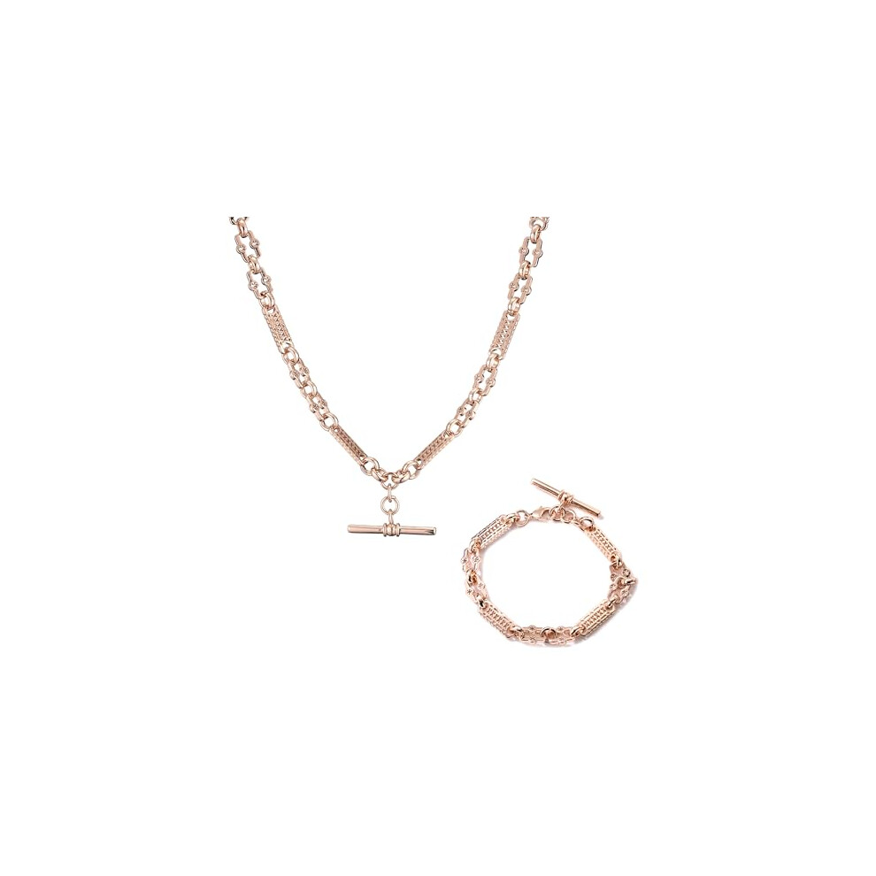 Luxury Rose Gold Stars and Bars T-Bar Bracelet and Chain Set Adjustable Rose Gold Star & Bars Bracelet with T-Bar Gold Chain and Bracelet (Necklace