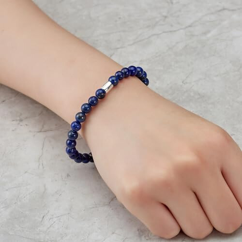 Philip Jones Jewellery Philip Jones Lapis Lazuli Gemstone Stretch Bracelet 1