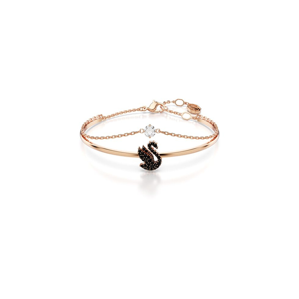 Swarovski Swan bangle, Swan, Black, Rose gold-tone plated