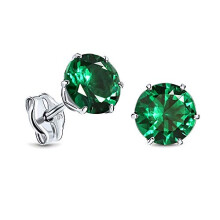 Miore 6 prong green emerald/red ruby/blue sapphire/cubic zirconia stud earrings in 9 Kt 375 white gold, 6.5 mm (green)
