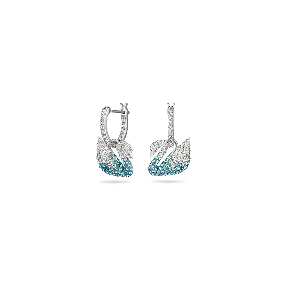 Swarovski Iconic Swan hoop earrings, Swan, Blue, Rhodium plated