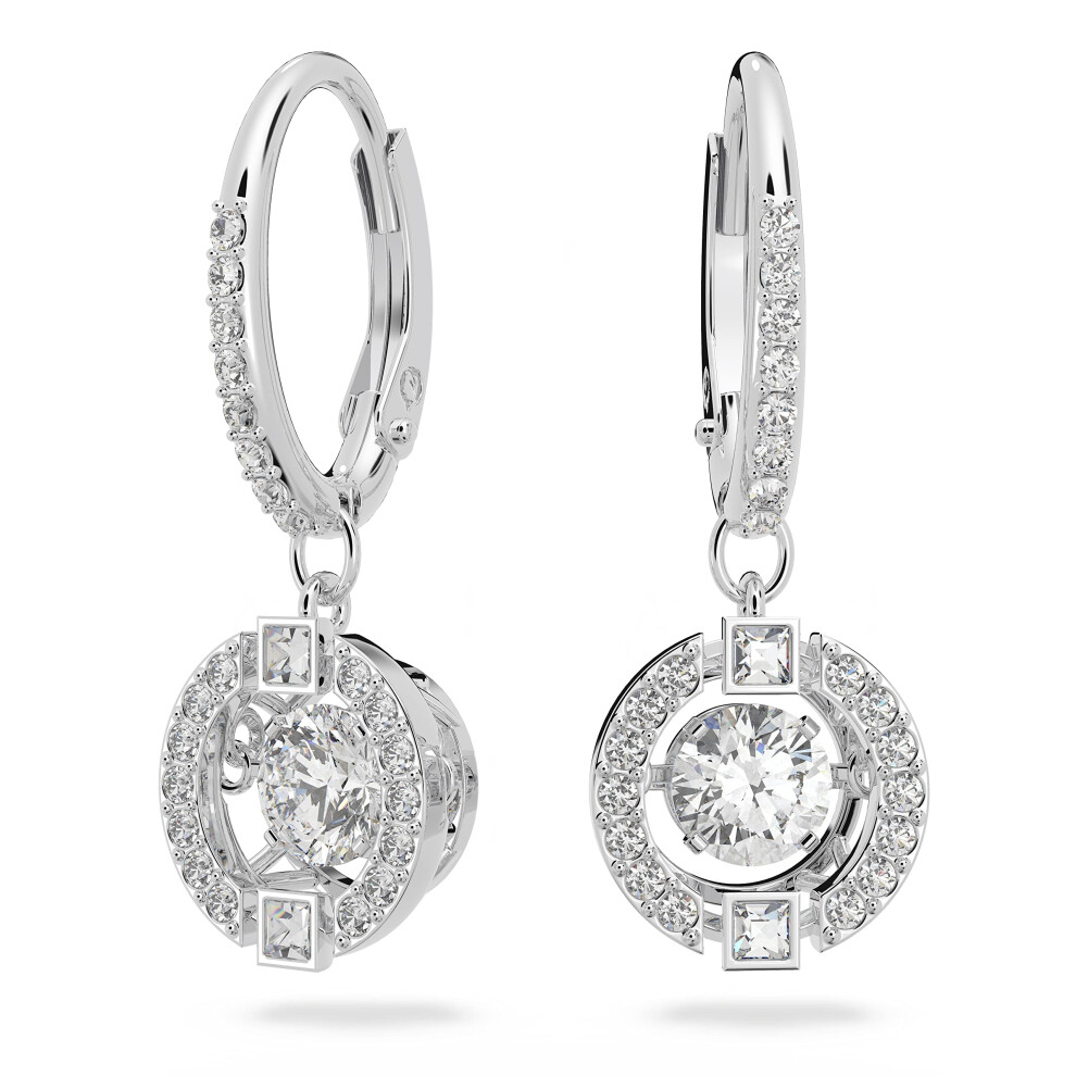 Swarovski Sparkling Dance earrings, Round, White, Rhodium plated