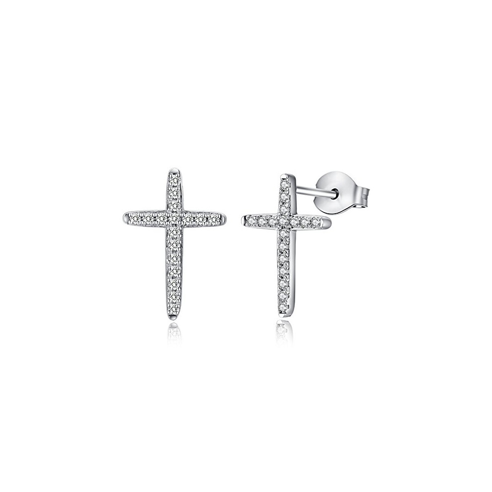 Cross Earrings Women Cross Stud Earrings Sterling Silver Hypoallergenic Cubic Zirconia Cross Stud Earrings Traditional Silver Cross Studs Earrings Men