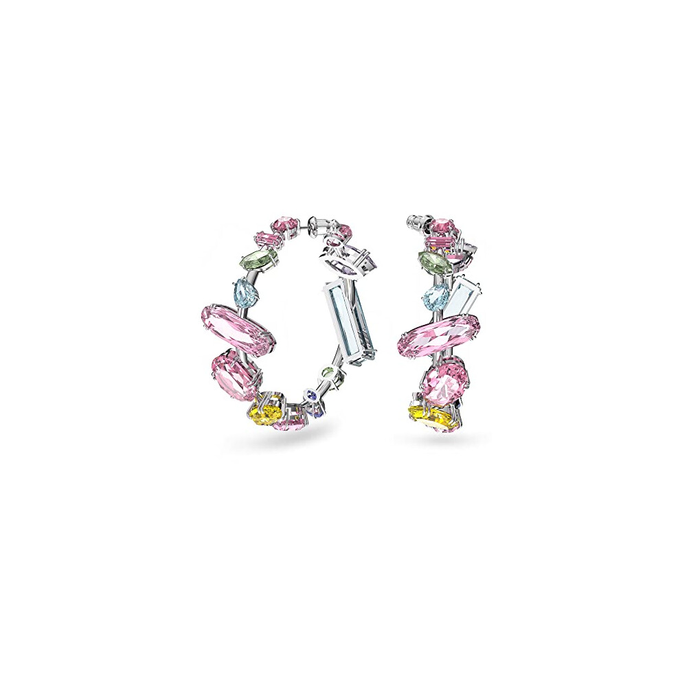 Swarovski Gema Hoop Earrings, Pastel Mixed Cut Crystals in a Rhodium Tone Plated Setting, from the Gema Collection