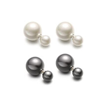 MichelleYoung Two Pairs of Double Sided White Pearl and Grey Pearl Sterling Silver Earrings Women Fashion Elegant Faux Pearl Double Front Back Ball