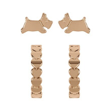 RADLEY Ladies 18ct Rose Gold Plated Heart Huggie Leaping Dog Twin Pack Earrings RYJ1214S