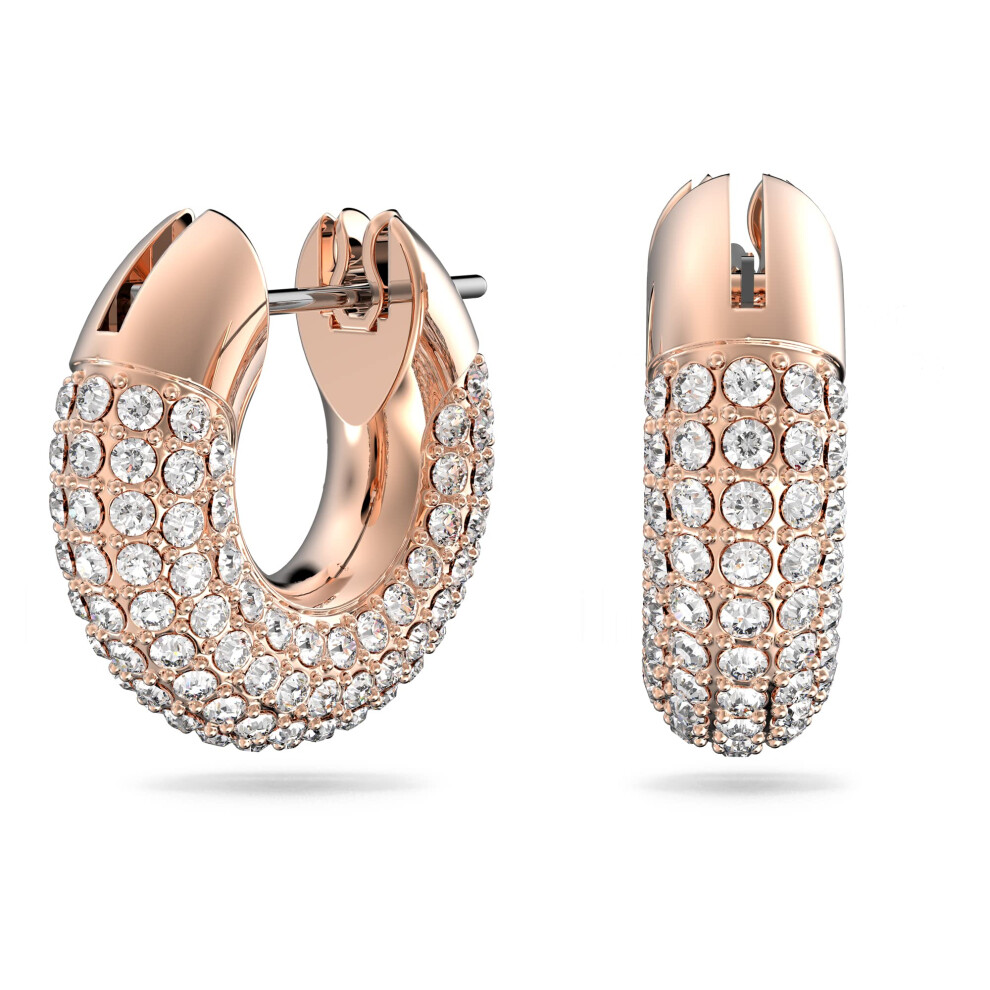 Swarovski Hoop Earrings, Pair Of Pav?, White Crystal, Rose Gold Tone Plated Hoops, From The Dextera Collection White,Gold