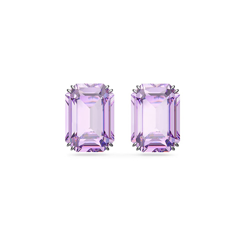 Swarovski Millenia Stud Earrings, Octagon Shaped, Violet Coloured Crystal in a Rhodium Plated Setting, from the Millenia Collection