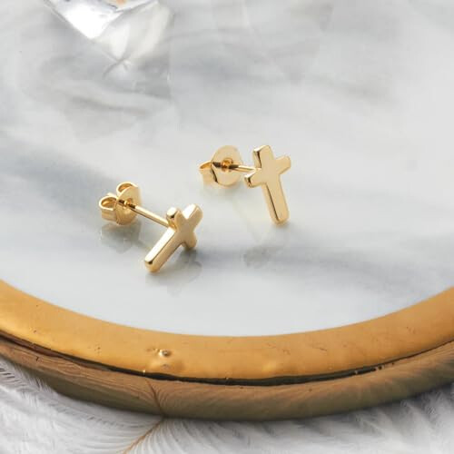 Philip Jones Jewellery Philip Jones Gold Plated Cross Stud Earrings 2