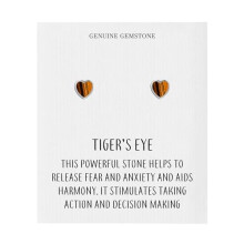 Philip Jones Tiger's Eye Heart Stud Earrings with Quote Card