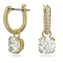 Swarovski Constella drop earrings, Round cut, White, Gold-tone plated