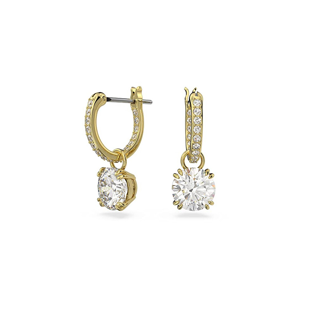 Swarovski Constella Drop Earrings, Round Cut, Gold-Tone Plated White
