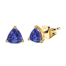 TJC Tanzanite Stud Earrings for Women with Push Back in 14ct Gold Plated 925 Sterling Silver Prongs Setting for Girlfriend Wife Mother Blue Coloured