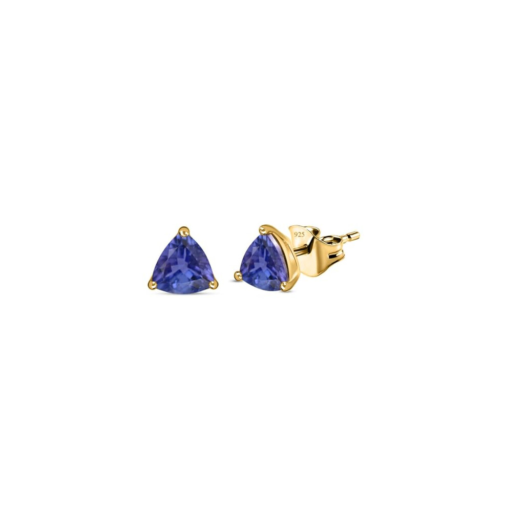 TJC Tanzanite Stud Earrings for Women with Push Back in 14ct Gold Plated 925 Sterling Silver Prongs Setting for Girlfriend Wife Mother Blue Coloured