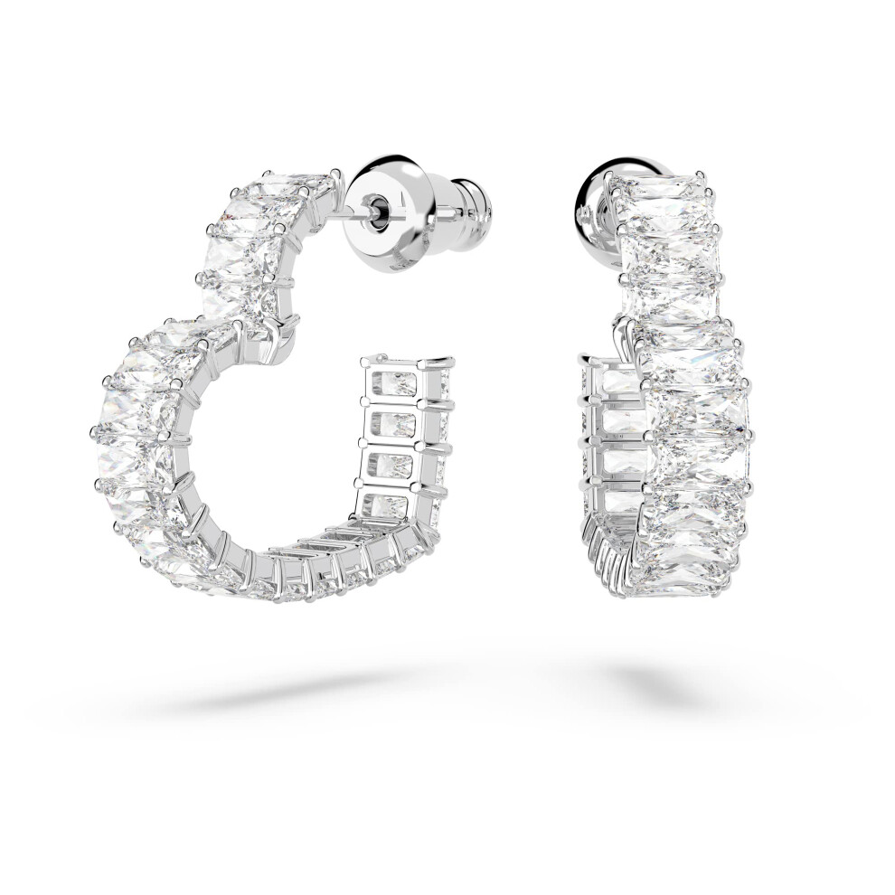 Swarovski Matrix Heart Shaped Hoops, Baguette-Cut Crystal In A Rhodium Plated Setting, From The Matrix Collection White