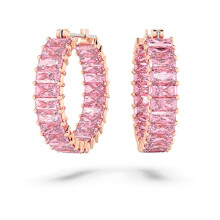 Swarovski Matrix Hoop Earrings, Pink Baguette-Cut Crystals and Rose-Gold Tone Plated Band, from the Matrix Collection