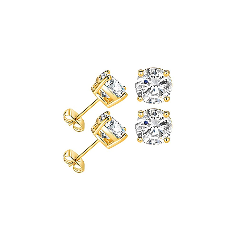 Yumay 9CT Gold 2 Pairs Stud Earrings with White Crystal for Women/Girls.